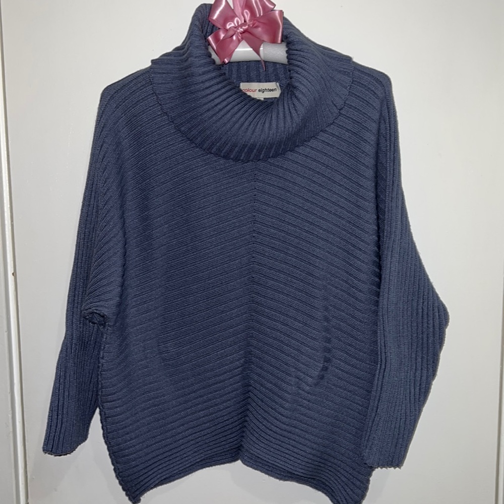 Women’s Blue Pullover Cowl Neck Sweater